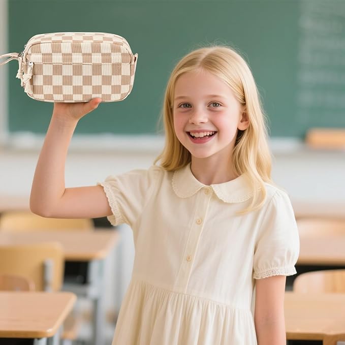 Bluboon Big Capacity Pencil Case Pencil Pouch Pen Case School Supplies Cute Pencil Box Pencil Bag for Teen Girls Boys Women Man (Brown White Checked)