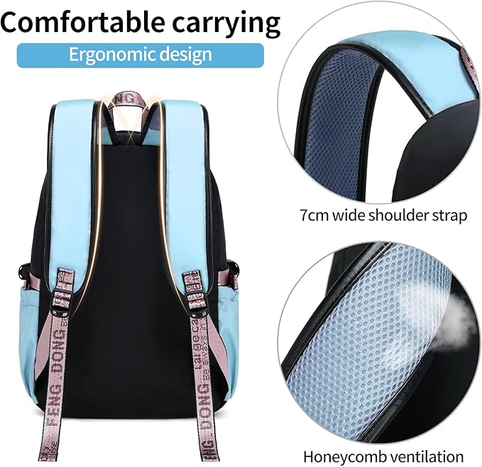 FENGDONG Teenage Girls Bookbag school Backpack Children Casual Daypack Schoolbag for Teens Blue