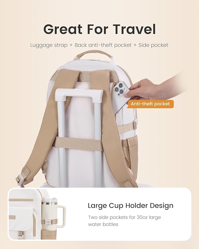 LOVEVOOK School Backpack for Teen Girls，Casual School Backpack 14-18 Teenage 15.6 Inch Laptop Bookbag, Cute Big Student Laptop Backpack for College Women Middle High School Daypack，Khaki Beige