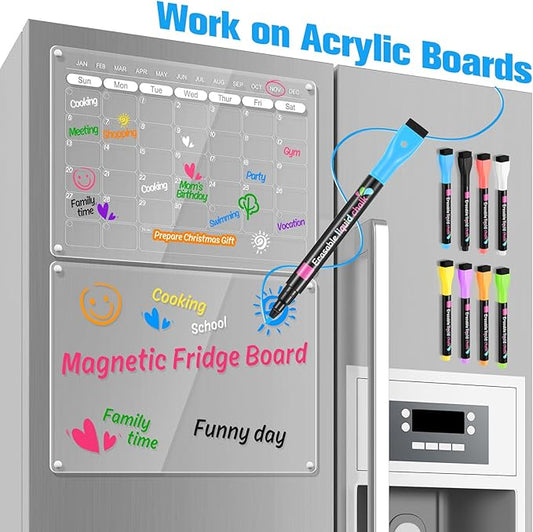 Magnetic Liquid Chalk Markers Wet Erase Markers for Acrylic Calendar Planning Board Clear Glass Writing Board Whiteboard Window/Mirror, 8 Pack, 8 Vibrant Color, 1mm Fine Tip