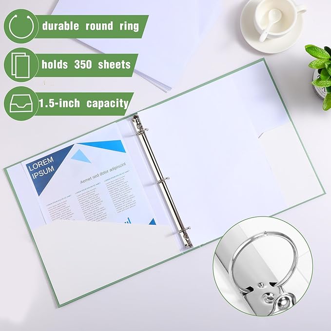 Ctosree 10 Pack Colored 3 Ring Binder with 2 Pockets Hardcover Loose Leaf Binder for Women Men Teacher Student School Office Home Supplies, Fits 11 x 8.5 Size Paper, 10 Colors(1.5",Simple Color)