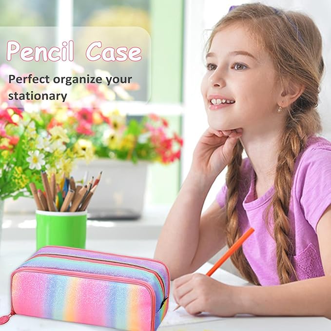 Large Pencil Case for Girls, Big Capacity Pencil Pouch for Kids Rainbow Pencil Case Organizer Cute Pencil Box Pen Bag for Student Office Back to School Supplies