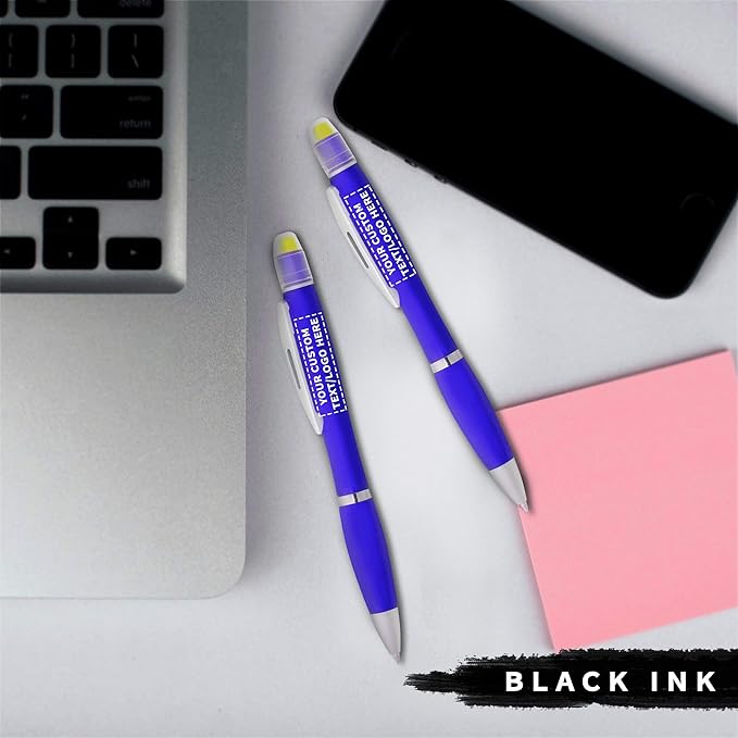 DISCOUNT PROMOS 50 Marathon Gel Highlighter Pens Pack - Customizable Text, Logo - Twist Mechanism, Ballpoint - Blue