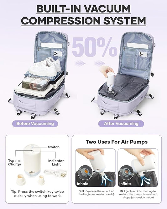 coofay Vacuum Backpack Travel with Pump Vacpack Travel Backpack with Vacuum System Compression Backpacks