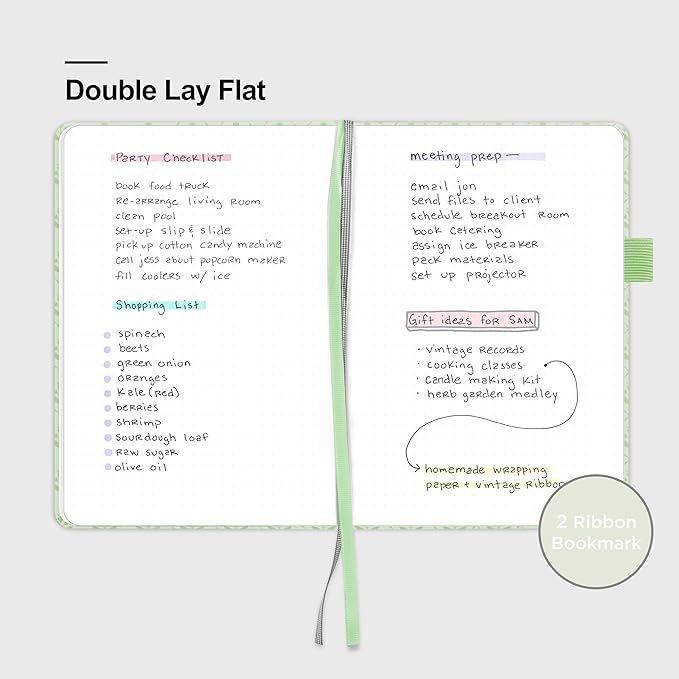 &And Per Se Dotted Journal Notebook for Women&Men with Pattern, A5 Leather Hardcover, 160 Pages 100GSM Thick Dotted Paper, 3 Sheets of Stickers Included(Light Green)