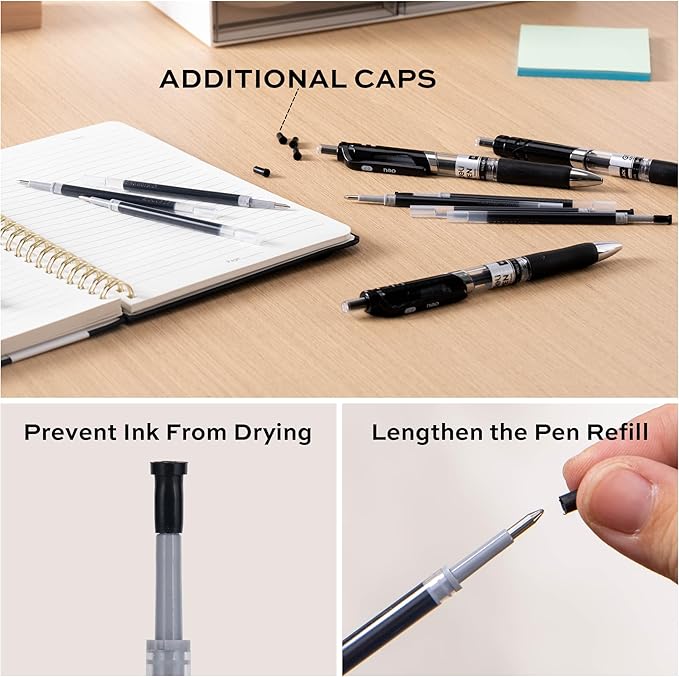 deli Gel Pen Refills, 30 Pcs Retractable Pen Refills Black Ink, Medium Point 0.7mm, Smooth Writing, Fast Dry, No Bleed for Journaling Note Taking, Home School Office Supplies
