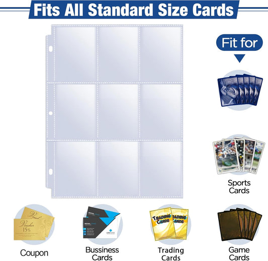 648 Pockets Double Side Trading Card Sleeves, Fabmaker 9 Pocket Card Sleeves Binder Sheets for 3 Ring Binder, Long-Lasting Trading Cards Binder Sleeves Fit for MTG, Baseball, Game, Business Cards