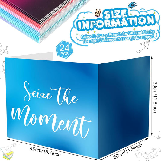 Honoson 24 Pcs Bulk Inspirational Privacy Folders for Students Cardboard Test Privacy Boards Motivational Words Desk Dividers Shield for Classroom School Study Supplies, 6 Styles(Tie Dye)