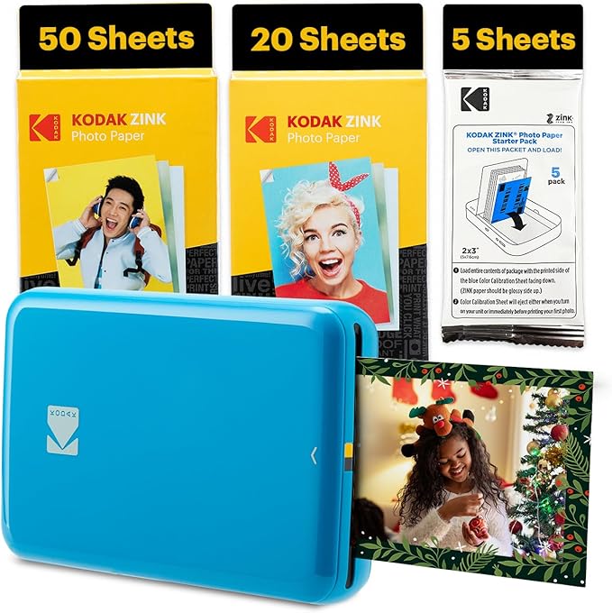 KODAK Step Instant Smartphone Photo Printer - 75 Sheets Bundle - Portable Mini Color Wireless Mobile Printer - Zink 2x3” Sticky-Back Photos - Bluetooth Compatible with Smart Devices - Fun App -Blue