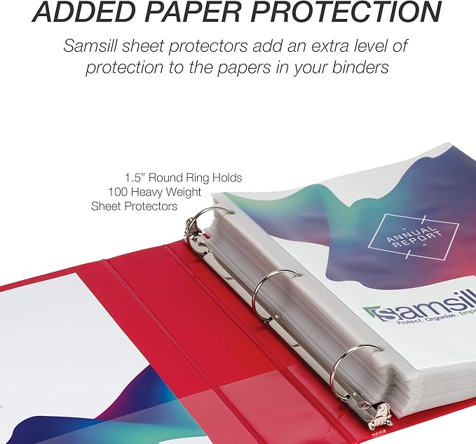 Samsill Durable 1.5 Inch Binder, Made in the USA, Round Ring Customizable Clear View Binder, Red, 4 Pack (MP48453)