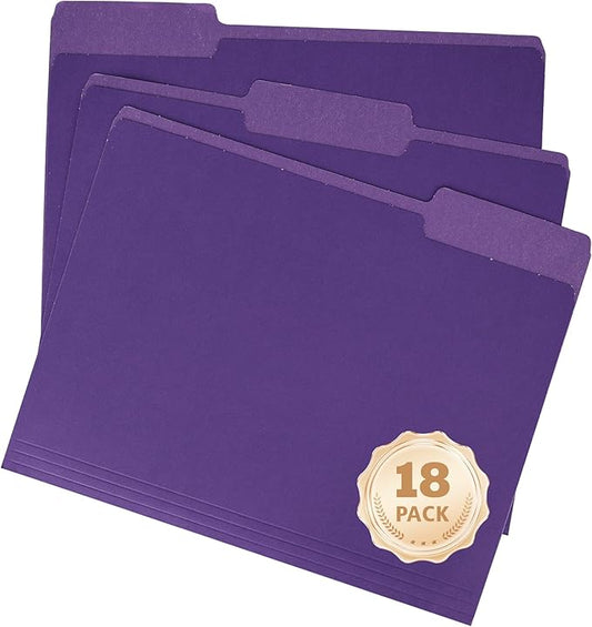 18 Pack Purple File Folders 8.5x11 Inch,1/3 Cut Tab File Folders Letter Size,Office Folders for Document