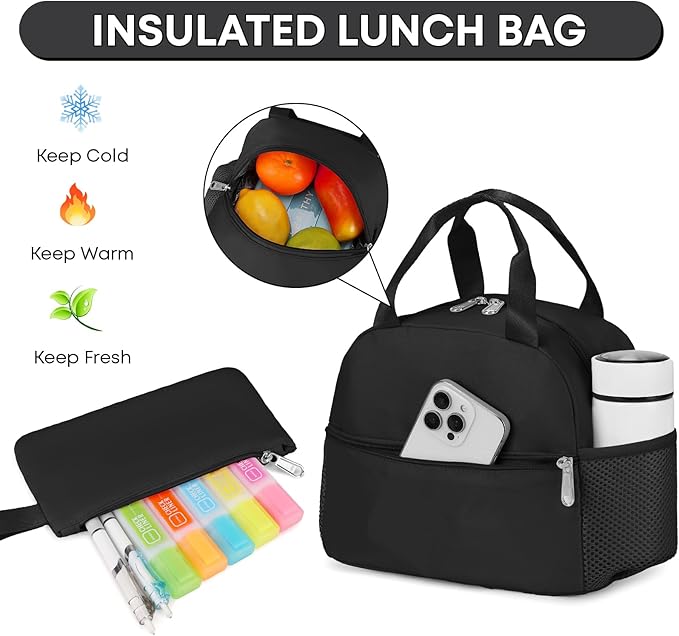 3PCS Student Backpack For School Women College Middle High Teen Girls Bookbag Waterproof Laptop Bag Black