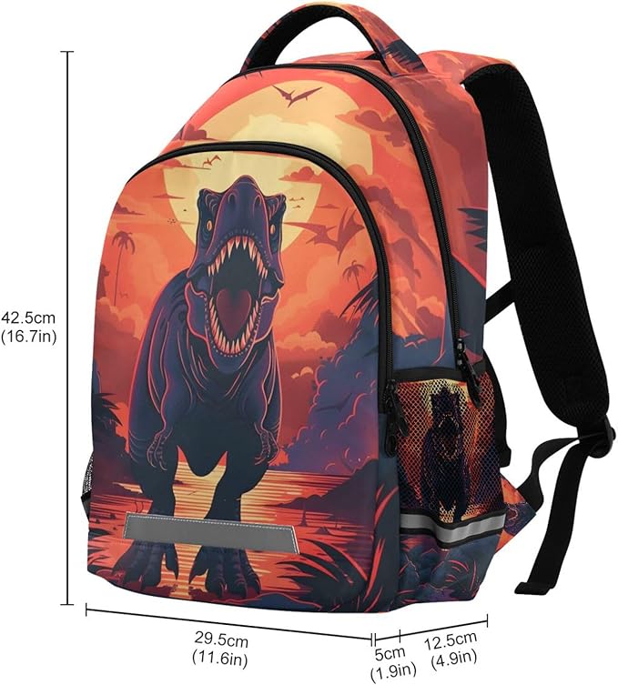 Dinosaur Sunset Backpack for Boys Girls Elementary School Bag Kids Bookbag Travel Rucksack