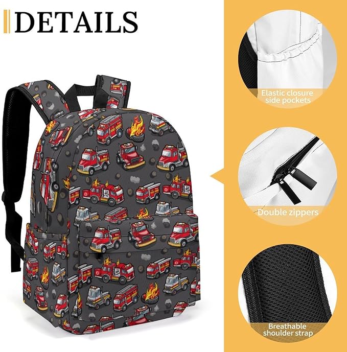 17 Inch Laptop Backpack Cartoon Fire Fighting Trucks Teen Girls Boys School Backpack Bags Travel Bookbag Back Pack Outdoor Daypack for Women Men