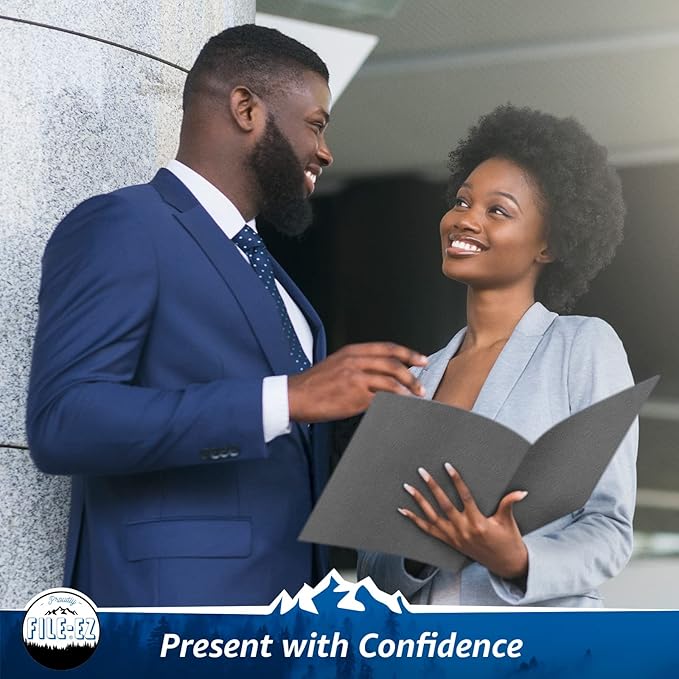 FILE-EZ Two-Pocket Folders, Dark Gray Color, 25-Pack, Textured Paper, Matte Finish, Letter Sheet Size (EZ-32531)