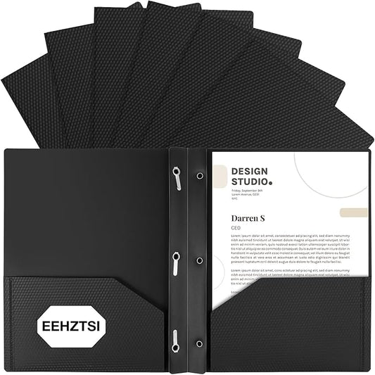 12-Pack Plastic Folders with Pockets and Prongs,2-Pocket Folders with 3 Fasteners, Poly Folders Holds 8-1/2" x 11" Paper for School/Office/Home