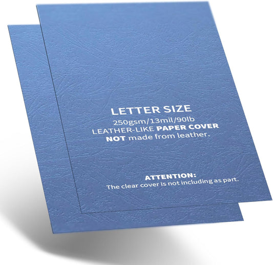 Binditek 100 Pack Grain Texture Paper Binding Presentation Covers, Letter Size, 13Mil, 90lb, 8.5 x 11 Inches, Un-Punched, Blue, Office Supplies