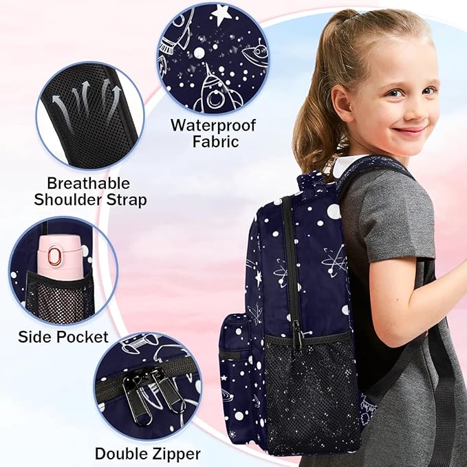 Kids Backpack for Boys Girls - School Bags for Primary Middle High School College Waterproof Casual Daypack Bookbag Lightweight Laptop Travel Backpack (Navy Universe Rocket)