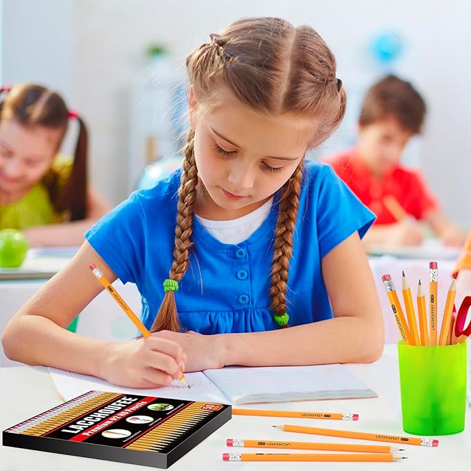 LACCHOUFEE 50 Pack #2 Pre-Sharpened Pencils With Eraser Top, 2 HB for Writing Drawing, Yellow Wood-Cased in Bulk for Office, School, Teacher and Classroom Supplies