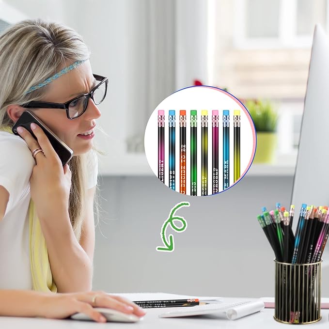 Epakh 100 Pcs Inspirational Pencils Color Changing Pencils Bulk with Eraser HB Wooden Pens Gift for Kids Back to School Gift for Classroom, Student Reward(Black,Classic Style)