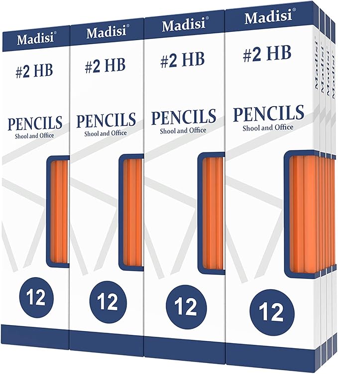 Madisi Wood-Cased #2 HB Pencils, Yellow, Pre-sharpened, 16 Packs of 12-Count, 192 pencils in box
