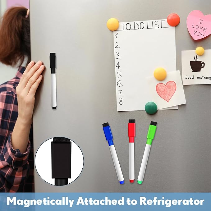 Kosiz 200 Pcs Magnetic Dry Erase Markers Fine Point Tip Whiteboard Markers with Eraser Cap Magnetic Dry Erase Pens Erasable Pens for Whiteboard Dry Boards(Black, Red, Blue, Green)