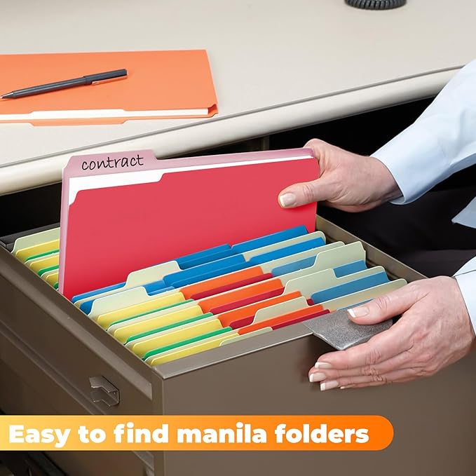HABGP Colored File Folders Letter Size, 100 Pcs of 5 Assorted Colors Manilla Folders 8.5 x 11 for Documents, Paper 1/3 Cut Tabs Filing Folders for School, Office