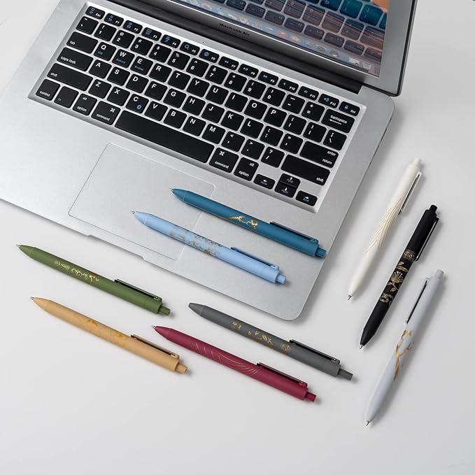 MiSiBao 0.7mm Black Ink Gel Pens Refillable & Retractable Gel Ink Rolling Ball Pens Gilding Process Pattern Smooth Writing Gel Pen (9-pack)