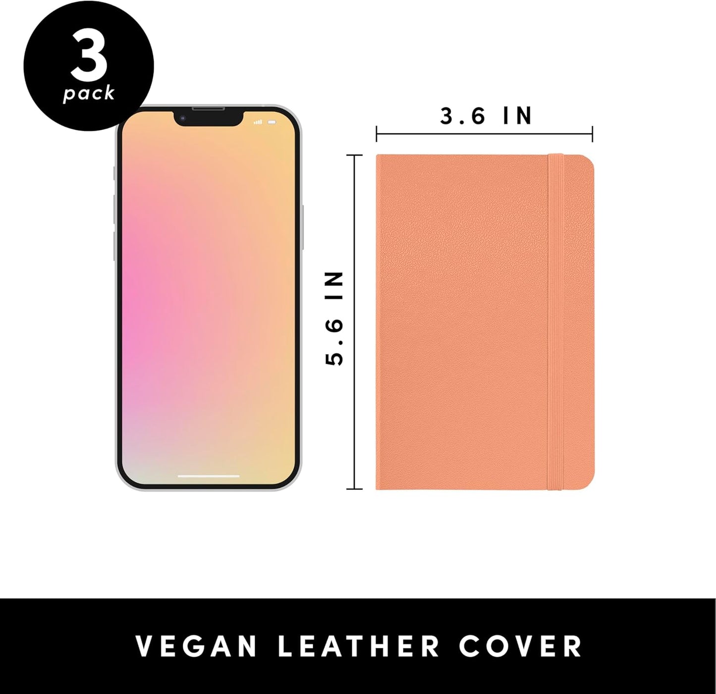 PAPERAGE Lined Pocket Journal Notebook, 3 Pack, (Coral, White, Sky Blue), 160 Pages, Small, 3.6 inches x 5.6 inches - 100 GSM Thick Paper, Hardcover