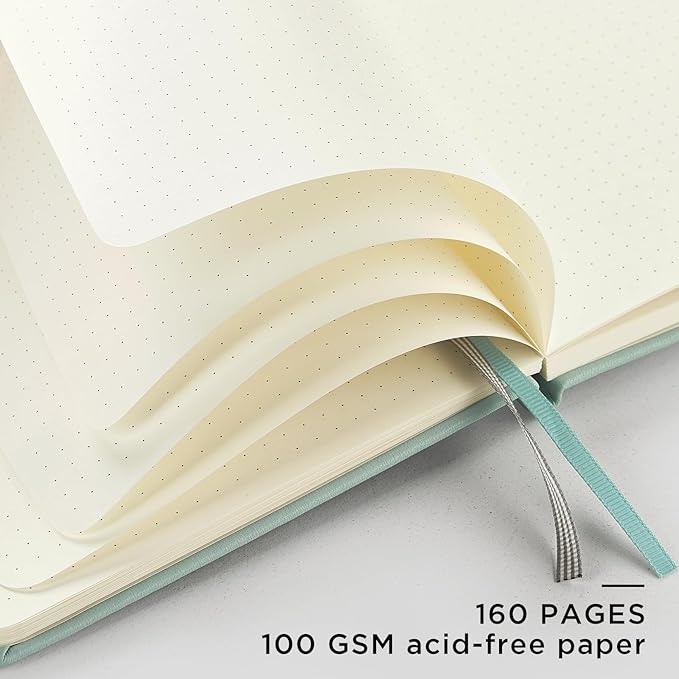 &And Per Se Dotted Journal Notebook, A5 Hardcover Leather Bullet Dotted Journal, 160 Pages 100 gsm Thick Dotted Paper，3 Sheets of Stickers Included - 5.7'' x 8'' (Turquoise)