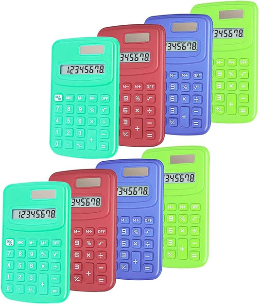 Basic Calculator, BESTWYA Calculators for Classroom with 8 Digit Silicone Button (4 Colors, Set of 8)