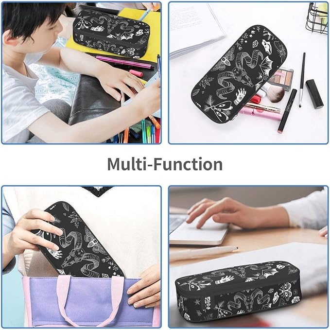 Halloween Magic Elements Mystical Goat Large Pencil Case With Zipper Compartments Stationery Pencil Bag For Kids Teens Students School Supplies