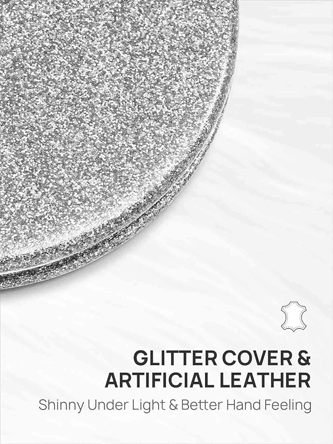 OMIRO 1X/10X Magnifying Compact Mirror with PU Leather, Ultra-Portable for Purses and Travel, Round Silver