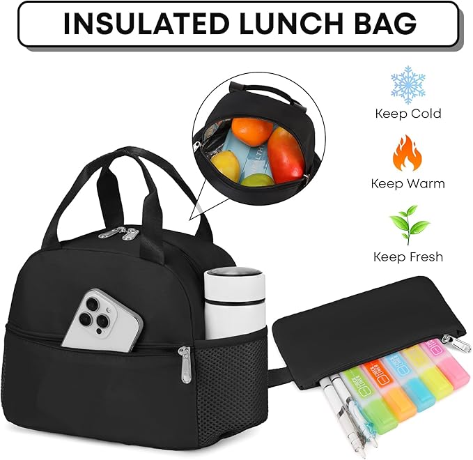 3PCS School Backpack For Student Women College Middle High Teen Girls Bookbag Waterproof Laptop Bag Black