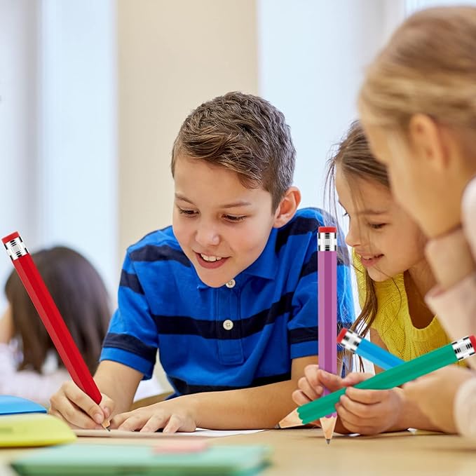 Lewtemi 24 Pcs Wooden Jumbo Pencils 14 Inch Funny Big Large Novelty Pencil Wood Cool Giant Pencil for Kids Home School Office Halloween Christmas Party Prop Gift Decor Toy, 6 Colors