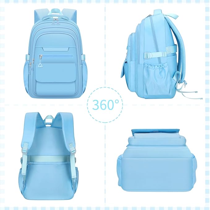 Cute Backpack for School Teen Girls Blue Bookbag Aesthetic Womens Travel Book Bags for School Kids Student Back Packs