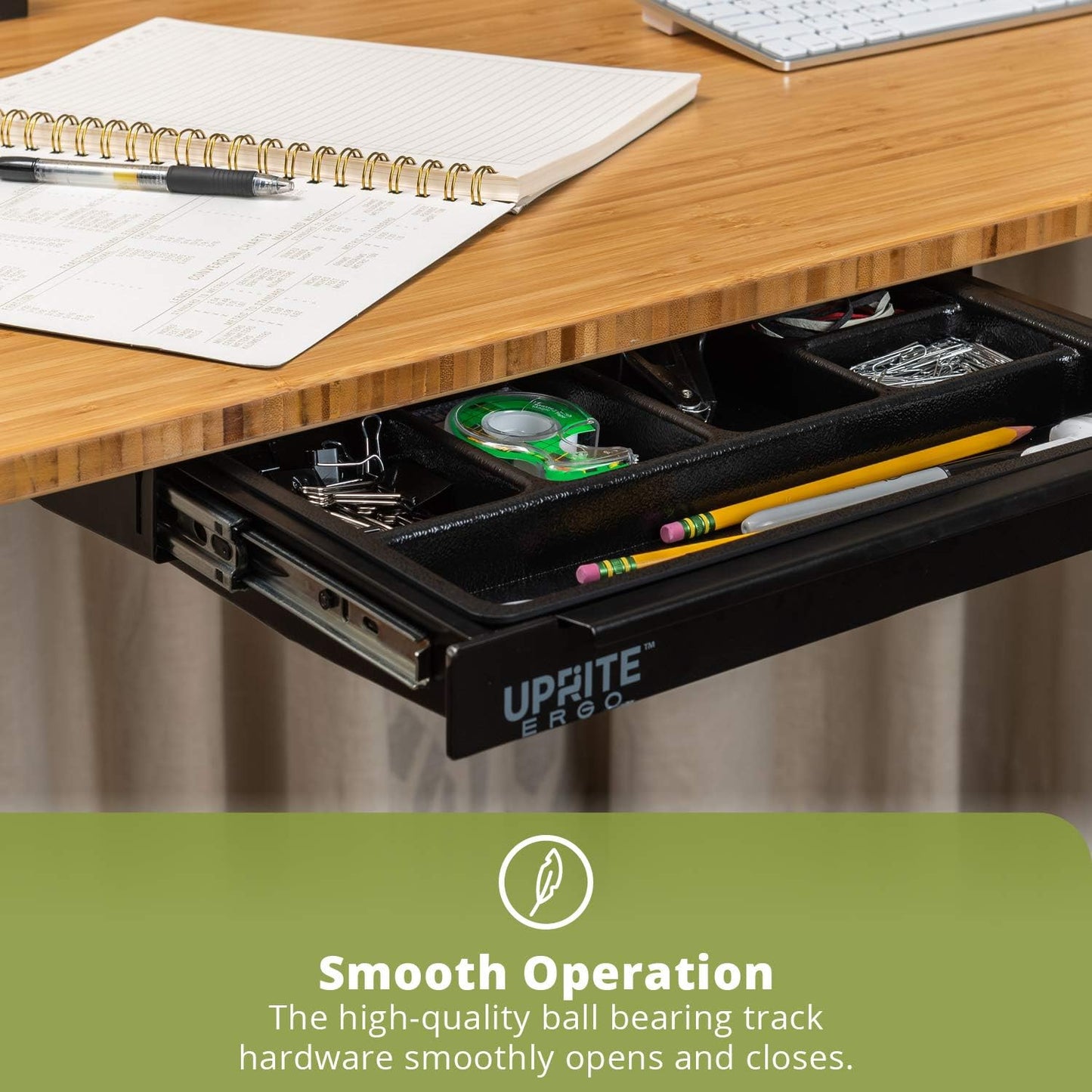 Perfect Posture Max Under Desk Storage Drawer – Large Desk Drawer with Lock for Regular & Sit-Stand Standing Desks, Black (19.5” x 9.5”)