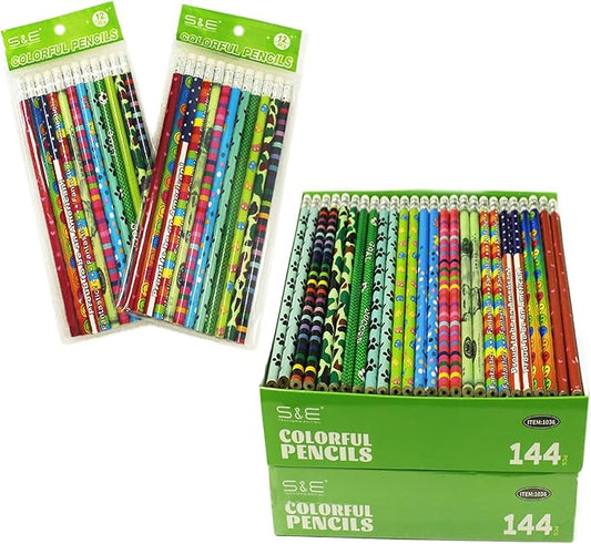 S & E TEACHER'S EDITION Assorted Colorful Pencils, Wooden Pencil with Eraser, Pencil Assortment, Novelty Kids，Awards & Incentives Pencils, 2 HB, Back to school, 12 Colors 288 pcs.