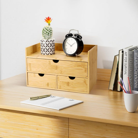 Bamboo Desk Organizer With Drawers Countertop Drawers 3 Drawers Counter Storage Box Corner Desk Organizer for Home Office No Assembly Required