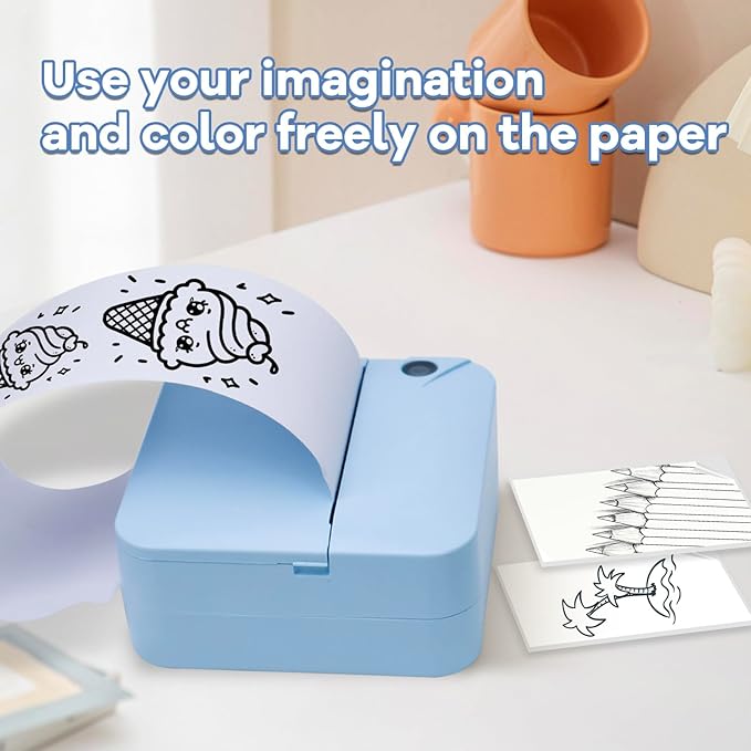 Portable Mini Thermal Printer, Pocket Sticker Maker for Kids Cute Bluetooth Phone Printer with 2 Rolls Paper for Study Graphics, Notes, Fun, DIY, Compatible with Phone or Tablet