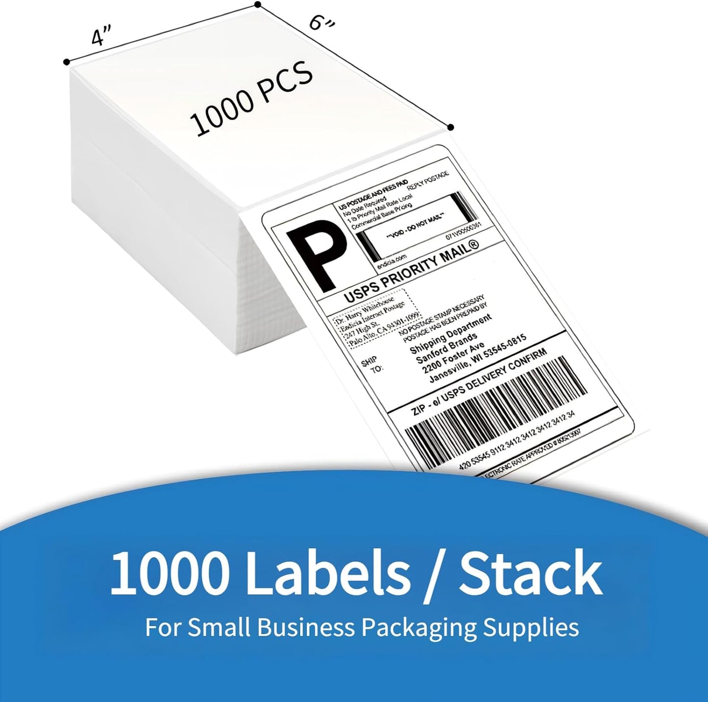 HUOJI 4x6 Direct Thermal Shipping Labels, 4 Stacks 4000 Labels, Fanfold, Compatible with Rollo, Zebra, MUNBYN Printers(Commercial Grade)