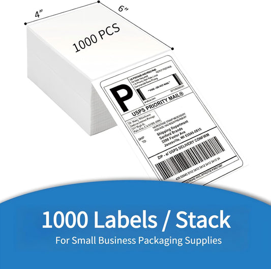 HUOJI 4x6 Direct Thermal Shipping Labels, 4 Stacks 4000 Labels, Fanfold, Compatible with Rollo, Zebra, MUNBYN Printers(Commercial Grade)