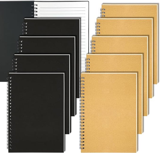 GINMLYDA Small Spiral Notebook A5, 10Pack 120 Lined Pages 8.25x5.5 Inches Spiral Journal Kraft Cover Notebooks & Writing Pads for School Home Office Aesthetic Sketch Drawing Note
