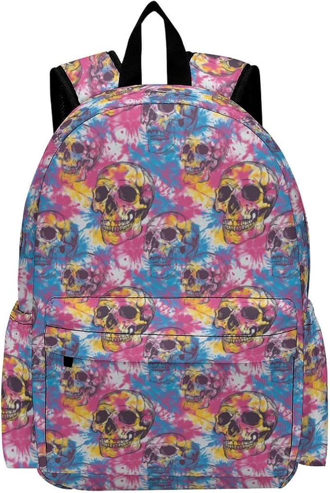 17 Inch Laptop Backpack 70s Tie Dye Skull Design Teen Girls Boys School Backpack Bags Travel Bookbag Back Pack Outdoor Daypack for Women Men