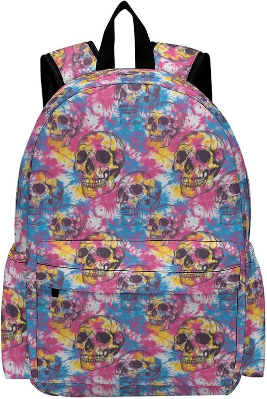 17 Inch Laptop Backpack 70s Tie Dye Skull Design Teen Girls Boys School Backpack Bags Travel Bookbag Back Pack Outdoor Daypack for Women Men