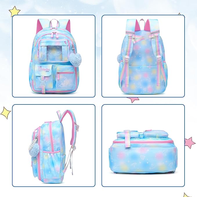 Sweet Girls Backpack School Bag for Students Kids Book Bag with Multiple Pockets Children's Backpack Trendy Laptop Backpack（17inch Blue）