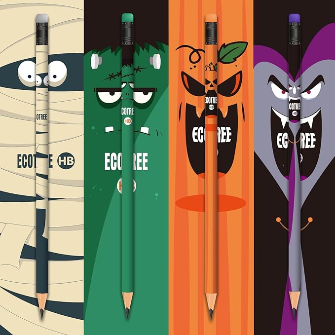 ECOTREE Pre-sharpened Halloween Pencils #2, Halloween Party Favors for Kids, Halloween Gifts, 48 Count