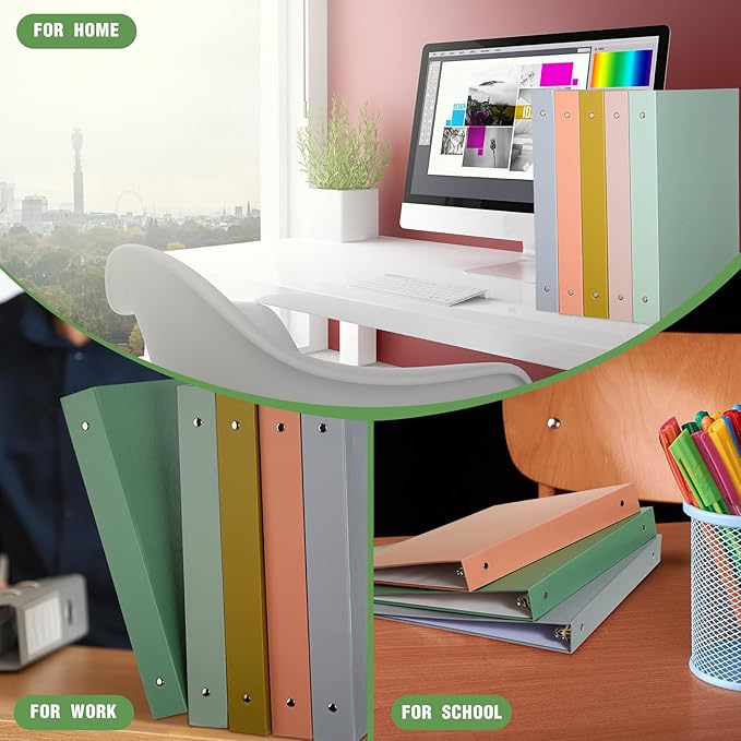 Ctosree 10 Pack Colored 3 Ring Binder with 2 Pockets Hardcover Loose Leaf Binder for Women Men Teacher Student School Office Home Supplies, Fits 11 x 8.5 Size Paper, 10 Colors(1",Simple Color)