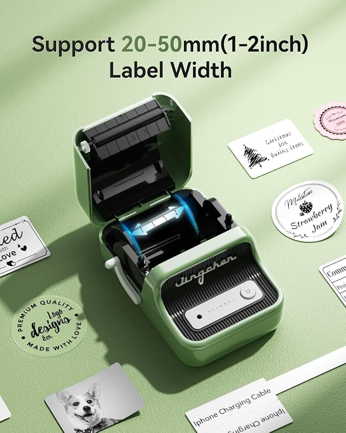 NIIMBOT B21 Label Maker, 2 Inch Portable Thermal Label Printer, Label Maker Machine with Tape, Compatible with Android, iOS & PC,Labeling for Home Storage Office and Small Business,Green