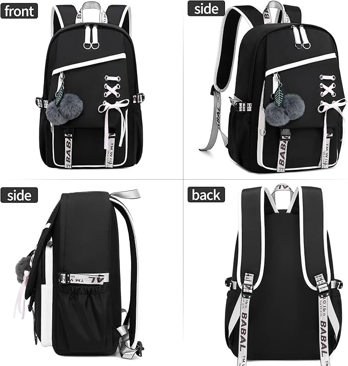 Teenage Girls Bookbag School Backpack Children Casual Daypack Schoolbag for Teens Black White